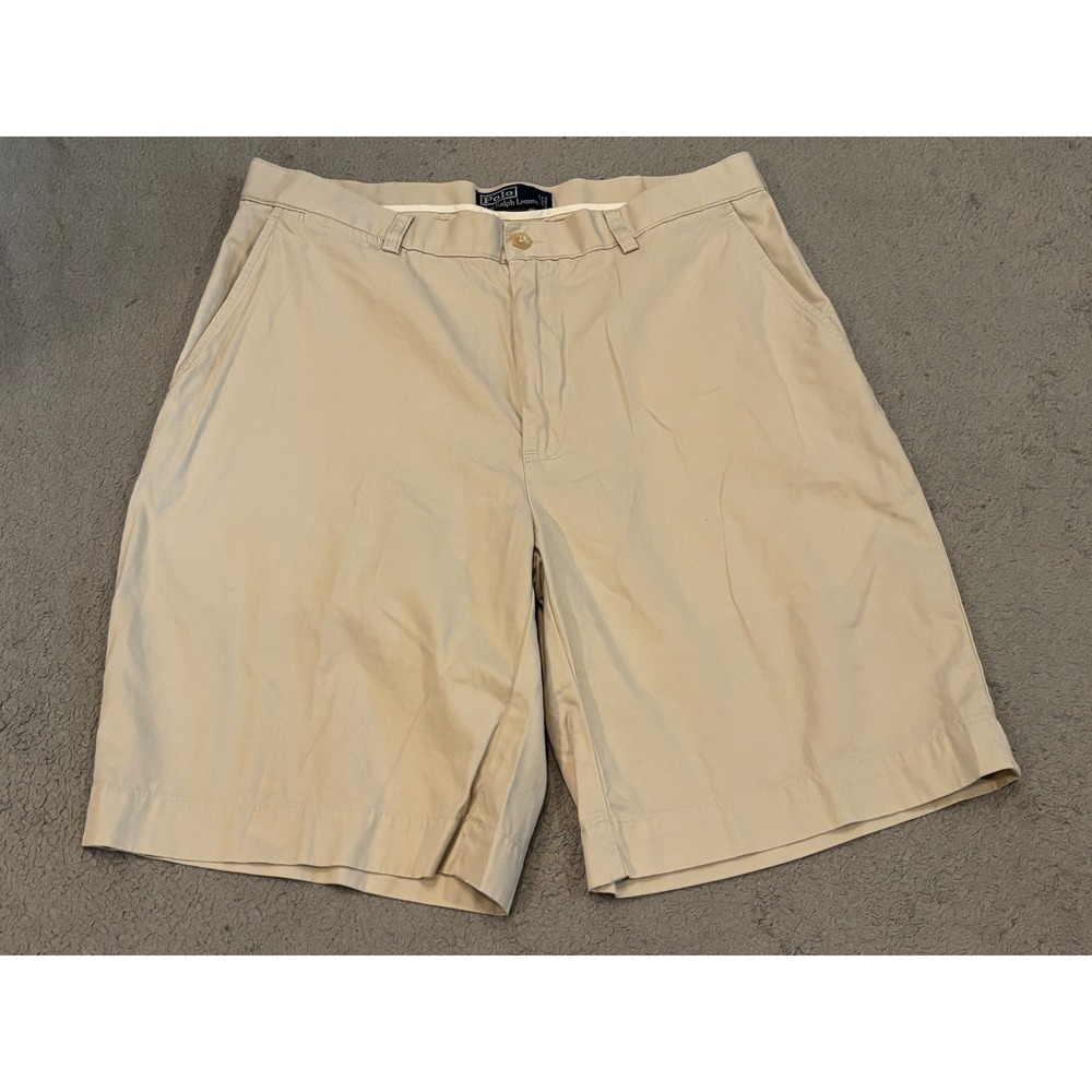 Polo Ralph Lauren Prospect Shorts Mens 34 Tan Khaki 100% Cotton Flat Front Pony